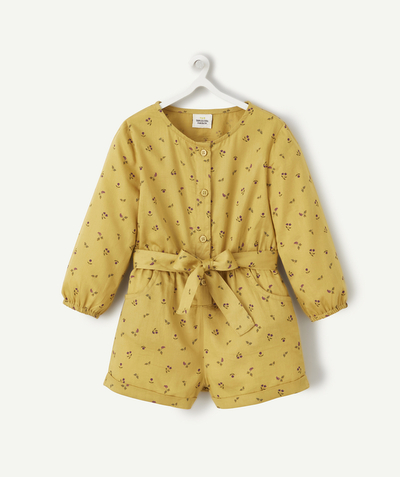 Jumpsuits - Dungarees Tao Categories - BABY GIRLS' YELLOW PLAYSUIT WITH FLORAL PRINT