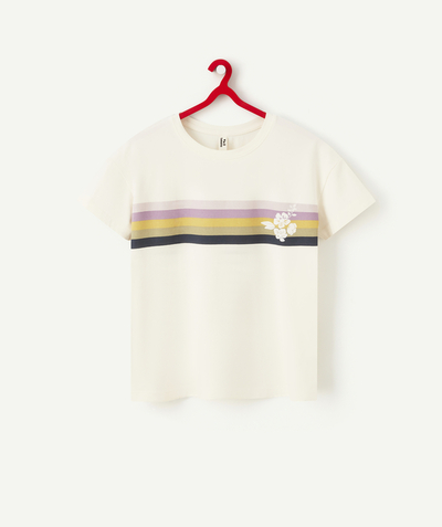 T-shirt - Shirt Nouvelle Arbo   C - BOYS' CREAM ORGANIC COTTON T-SHIRT WITH COLOURED BANDS