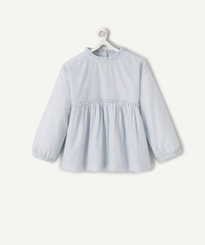 Shirt - Blouse Tao Categories - BABY GIRLS' SKY BLUE BLOUSE WITH SILVER STRIPES