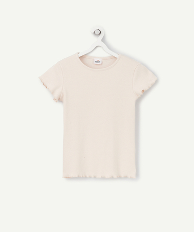 ECODESIGN Tao Categories - GIRLS' PINK ORGANIC COTTON T-SHIRT WITH A SCALLOPED FINISH