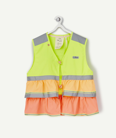 Outdoor play equipment Tao Categories - GRACE YELLOW SAFETY VEST WITH ORANGE AND CORAL RUFFLES