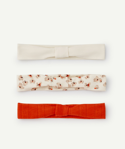 Outlet Tao Categories - SET OF THREE BABY GIRLS' COTTON HEADBANDS WITH PRINTED PLAIN OR OPENWORK BOWS