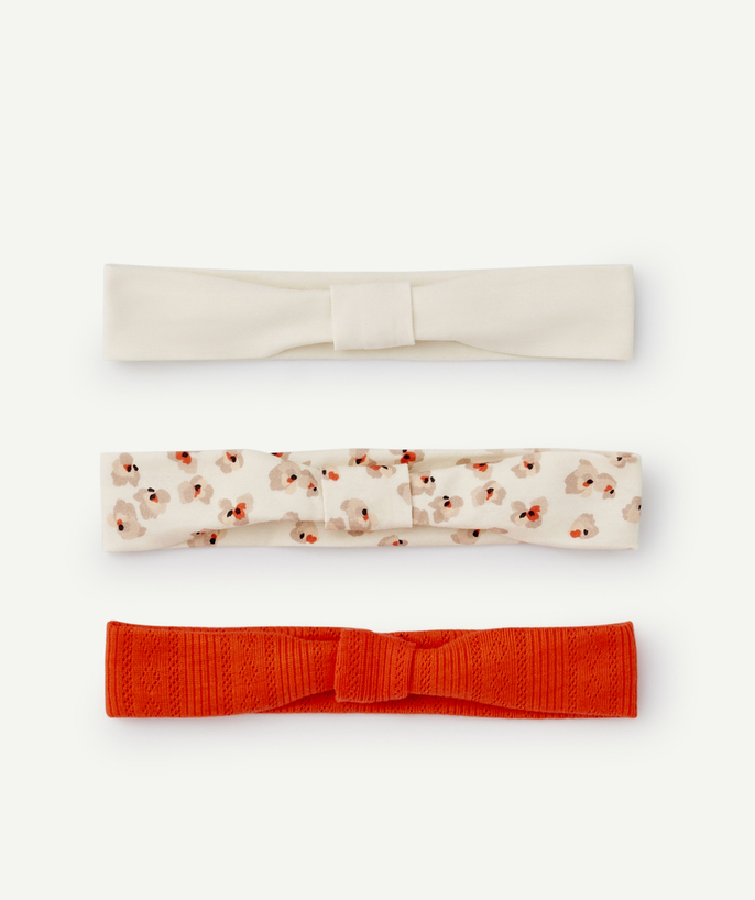 Hair Accessories Tao Categories - SET OF THREE BABY GIRLS' COTTON HEADBANDS WITH PRINTED PLAIN OR OPENWORK BOWS