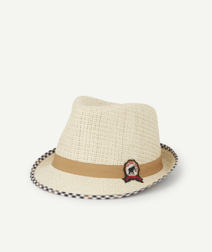 Hats - Caps Tao Categories - BOYS' STRAW HAT WITH CHECKED PRINT