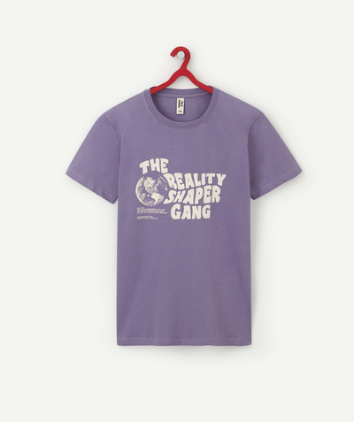 Nice price Nouvelle Arbo   C - BOYS' VIOLET ORGANIC COTTON T-SHIRT WITH A MESSAGE AND A PLANET