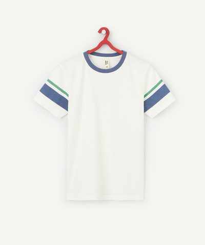 T-shirt - chemise - polo Nouvelle Arbo   C - T-SHIRT GARÇON EN COTON BIO BLANC BLEU ET VERT