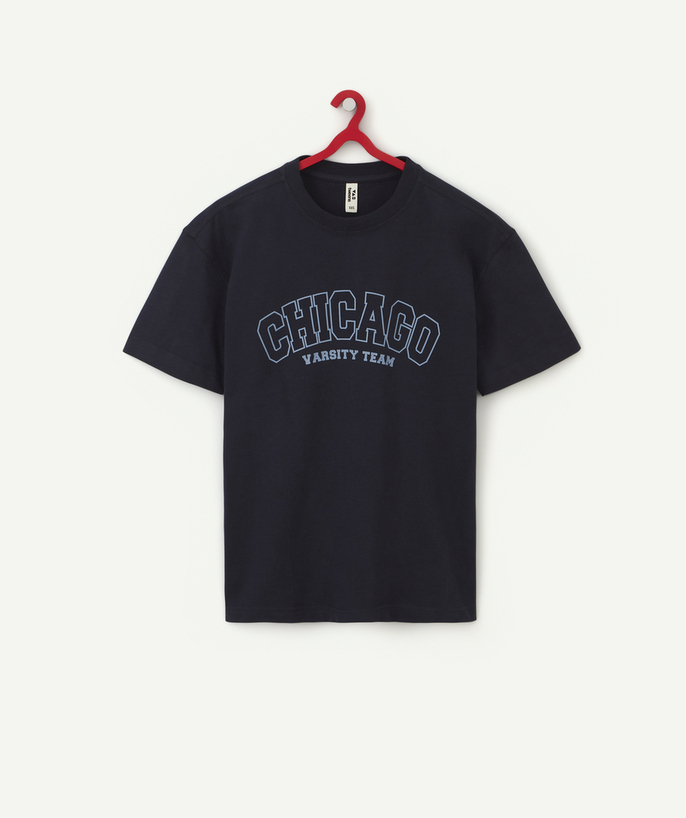 T-shirt Tao Categorieën - MARINEBLAUW T-SHIRT MIXED VAN BIOKATOEN MET CHICAGO-OPSCHRIFT