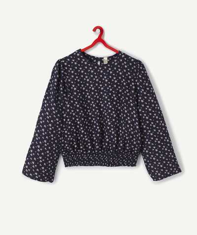 Clothing Nouvelle Arbo   C - GIRLS' NAVY AND FLORAL ECO-FRIENDLY VISCOSE BLOUSE