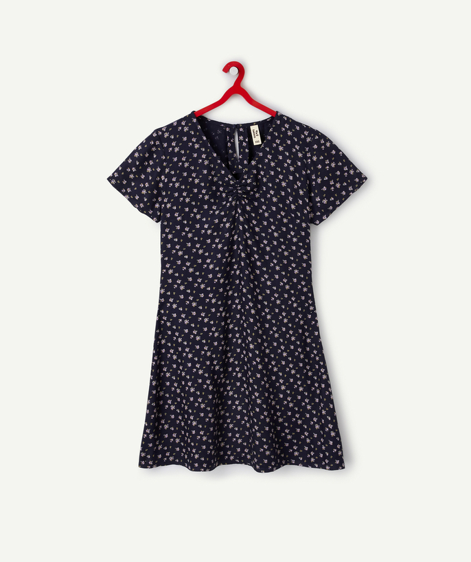 Back to school collection Tao Categories - GIRLS' NAVY ECO-FRIENDLY FLORAL PRINT VISCOSE DRESS