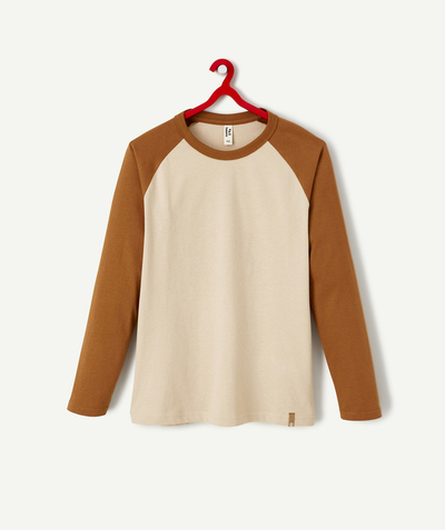 New collection Nouvelle Arbo   C - BOYS' BEIGE AND BROWN LONG-SLEEVED ORGANIC COTTON T-SHIRT