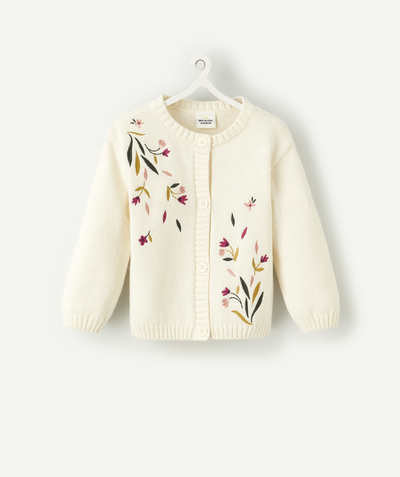 Back to school collection Nouvelle Arbo   C - BABY GIRLS' CREAM ORGANIC COTTON CARDIGAN WITH EMBROIDERED FLOWERS