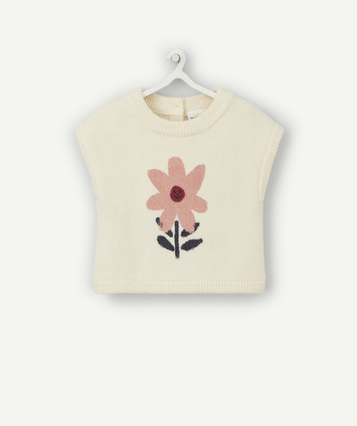 Outlet Tao Categories - BABY GIRLS' SLEEVELESS CREAM JUMPER WITH DAISY