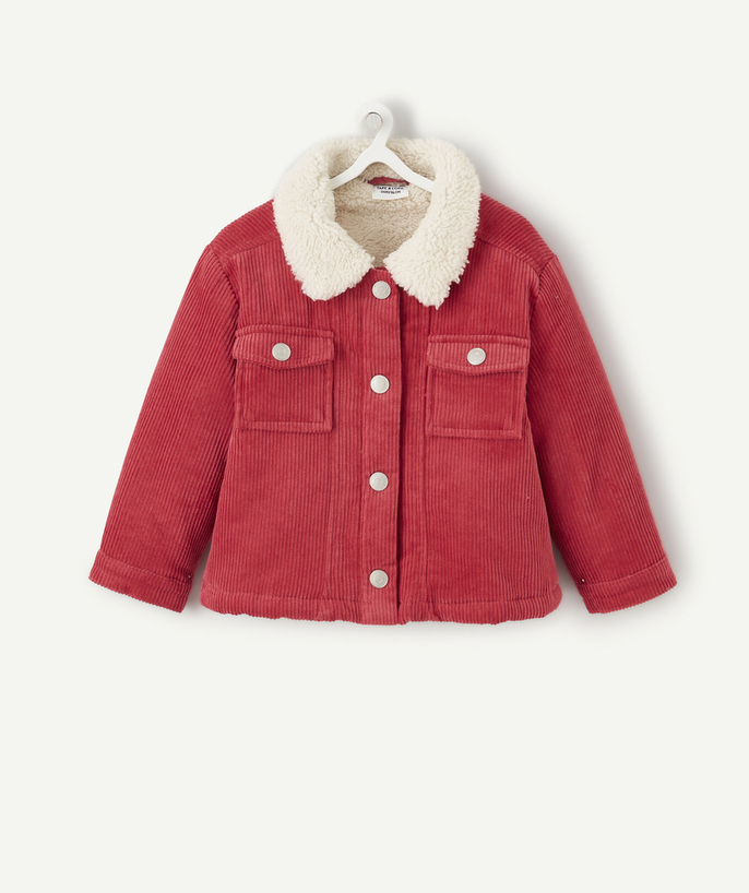 Coat - Padded jacket - Jacket Tao Categories - BABY GIRLS' PINK CORDUROY JACKET WITH RECYCLED PADDING