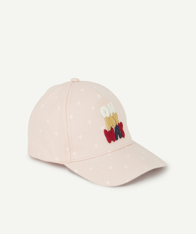 Hats - Caps Nouvelle Arbo   C - GIRLS' PALE PINK COTTON CAP WITH SLOGAN AND HEARTS