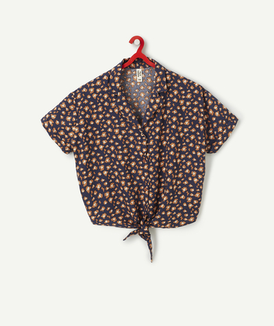 Outlet Nouvelle Arbo   C - GIRLS' BLUE AND BROWN FLORAL PRINT ECO-FRIENDLY VISCOSE SHIRT