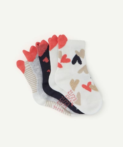 Socks - Tights Nouvelle Arbo   C - PACK OF FIVE PAIRS OF BABY GIRLS' LONG SOCKS WITH PINK HEARTS