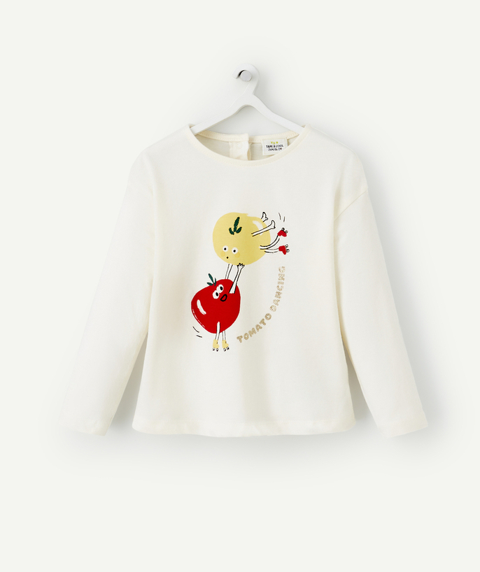 Outlet Tao Categories - BABY GIRLS' CREAM ORGANIC COTTON T-SHIRT WITH TOMATO DESIGN