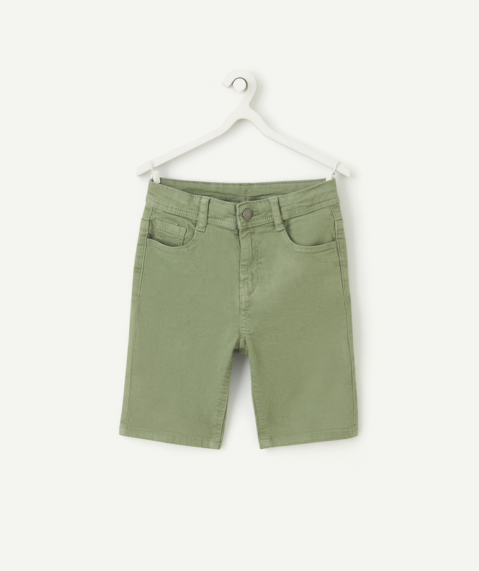 Bermuda - Short Tao Categorieën - Slim shorts voor jongens in kaki van gerecyclede vezels