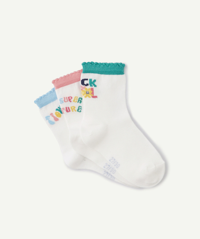 Girl Tao Categories - PACK OF THREE PAIRS OF GIRLS' LONG SOCKS WITH MESSAGES AND DIFFERENT COLOURS