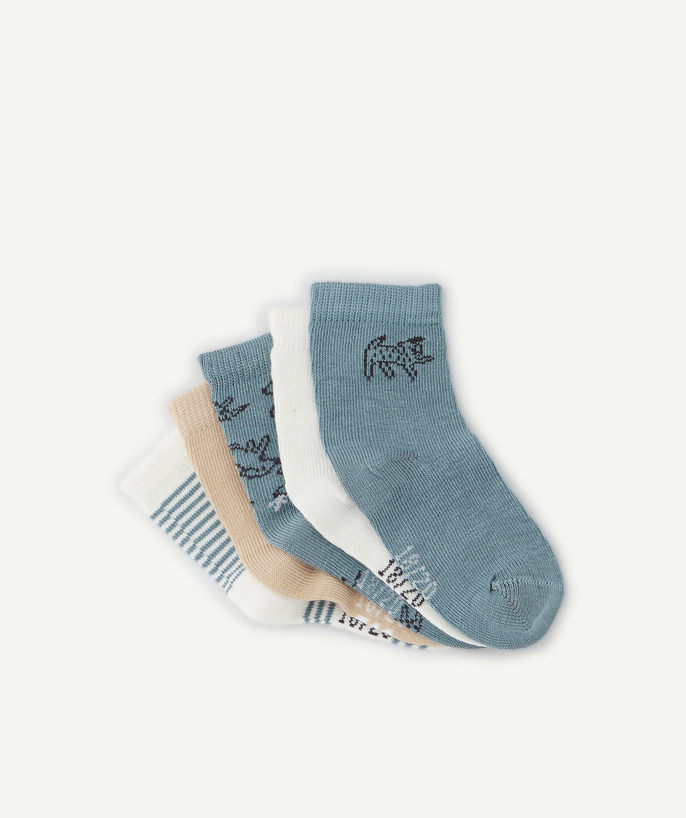 Accessories Tao Categories - PACK OF SEVEN PAIRS OF BABY BOYS' BLUE AND BEIGE SOCKS WITH DOG MOTIFS