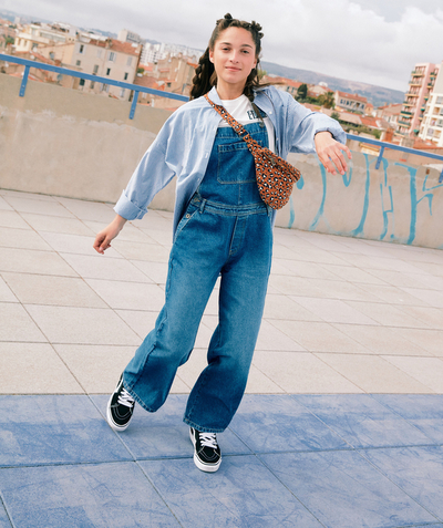 Back to school collection Nouvelle Arbo   C - GIRLS' LOW-IMPACT DENIM WIDE-LEG DUNGAREES