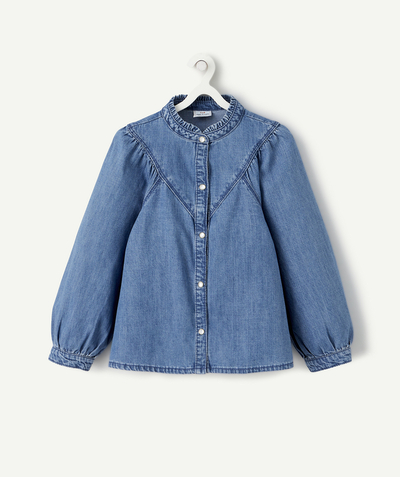 Girl Nouvelle Arbo   C - GIRLS' BLUE LOW-IMPACT DENIM BLOUSE WITH POPPERS
