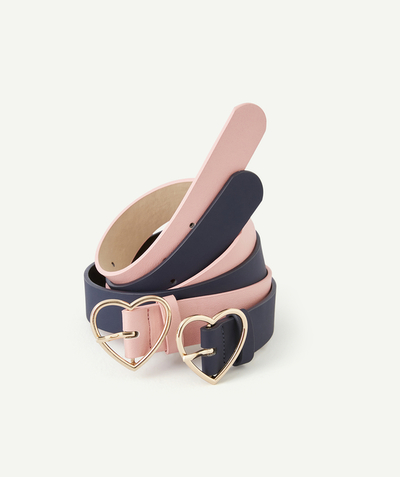 Belt Nouvelle Arbo   C - PACK OF TWO GIRLS' PINK AND NAVY BLUE BELTS WITH HEART BUCKLES