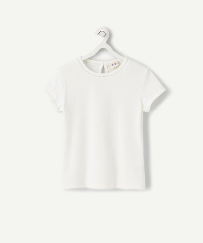 Clothing Nouvelle Arbo   C - GIRLS' WHITE ORGANIC COTTON T-SHIRT WITH OPENWORK DETAILS