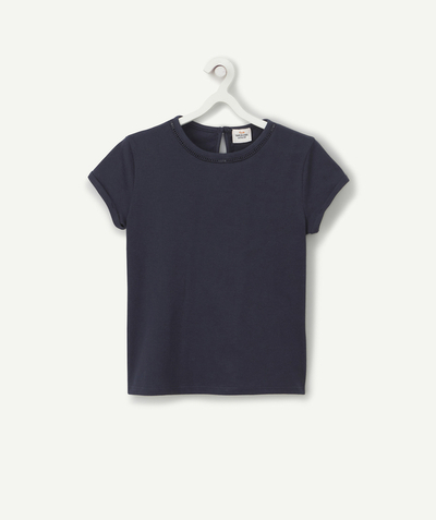 Clothing Nouvelle Arbo   C - GIRLS' BLUE ORGANIC COTTON T-SHIRT WITH OPENWORK DETAILS