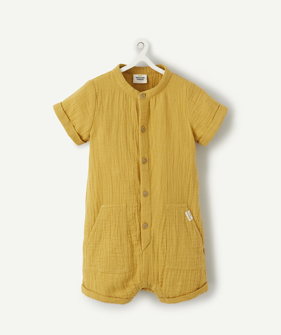 Bons plans Nouvelle Arbo   C - BABY BOYS' YELLOW COTON GAUZE PLAYSUIT WITH MANDARIN COLLAR