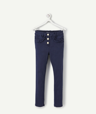 Back to school collection Nouvelle Arbo   C - GIRLS' BLUE RECYCLED FIBRE SKINNY-FIT TROUSERS WITH RUFFLES