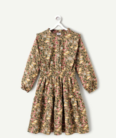 Back to school collection Nouvelle Arbo   C - GIRLS' LONG GREEN DRESS WITH FLORAL PRINT