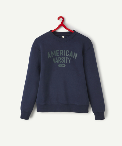 New collection Nouvelle Arbo   C - BOYS' NAVY RECYCLED FIBRE SWEATSHIRT WITH GREEN SLOGAN
