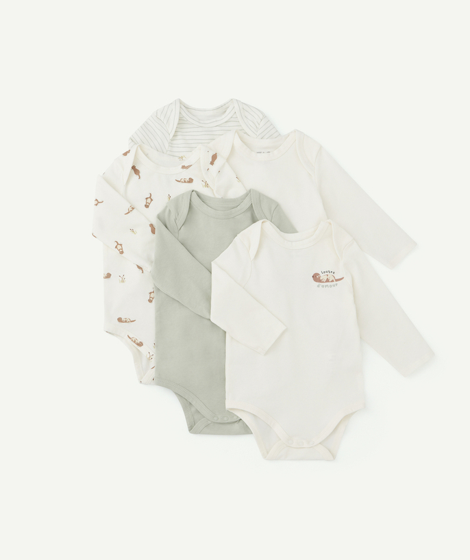 Outlet Tao Categories - SET OF FIVE BABY BOYS' ORGANIC COTTON BODYSUITS WITH OTTER THEME