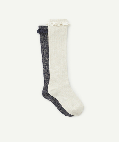 Accessories Nouvelle Arbo   C - SET OF TWO PAIRS OF GIRLS' LONG GLITTERY AND EMBROIDERED SOCKS