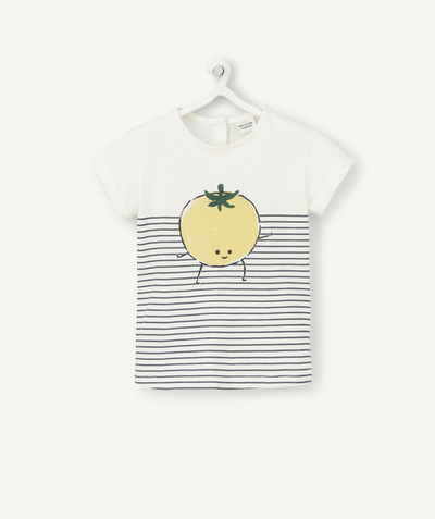 ECODESIGN Nouvelle Arbo   C - BABY GIRLS' CREAM STRIPED AND YELLOW TOMATO ORGANIC COTTON T-SHIRT