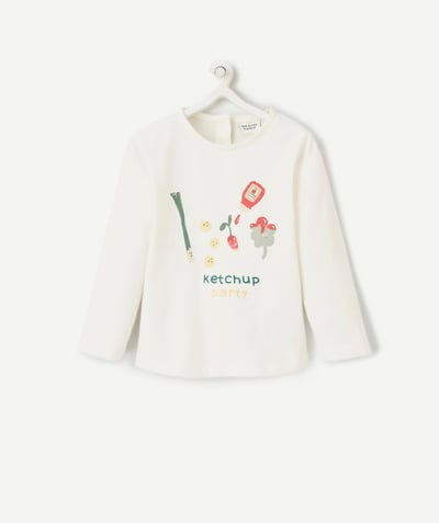 Back to school collection Nouvelle Arbo   C - BABY GIRLS' CREAM ORGANIC COTTON T-SHIRT WITH KETCHUP PARTY THEME