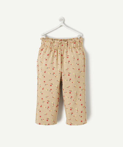 Trousers Nouvelle Arbo   C - BABY GIRLS' BEIGE ORGANIC COTTON STRAIGHT-LEG TROUSERS WITH VEGETABLE PRINT