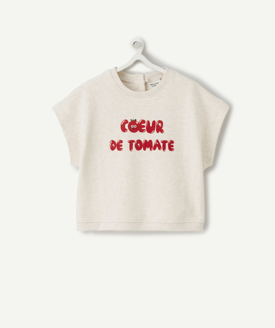 Pullover - Sweatshirt Tao Categories - BABY GIRLS' ORGANIC COTTON T-SHIRT WITH RED TOMATO SLOGAN
