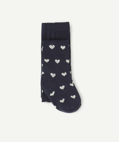 Socks - Tights Nouvelle Arbo   C - BABY GIRLS' NAVY KNITTED TIGHTS WITH HEART PRINT