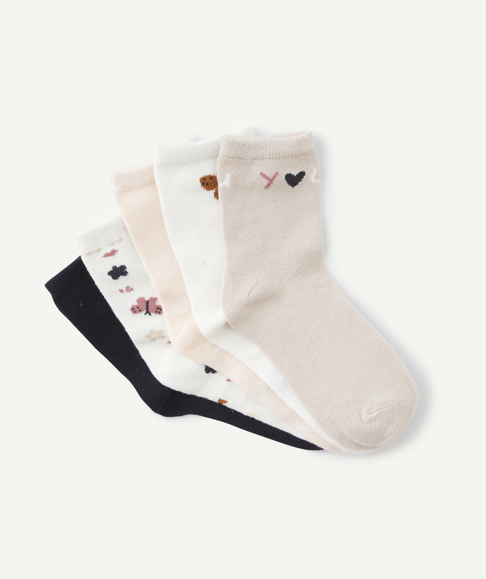 Socks - Tights Tao Categories - SET OF FIVE PAIRS OF GIRLS' PALE BUTTERFLY-THEMED SOCKS