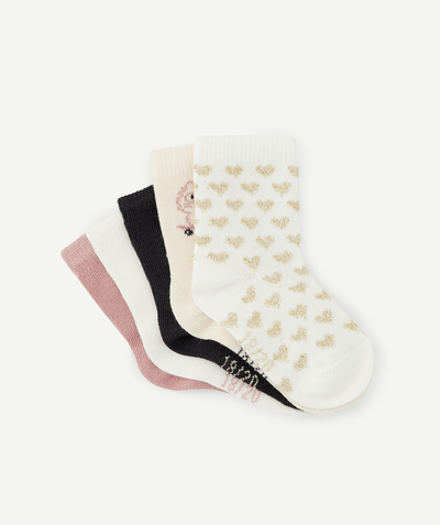 Socks - Tights Nouvelle Arbo   C - PACK OF FIVE PAIRS OF BABY GIRLS' PINK, WHITE AND GREY COTTON SOCKS