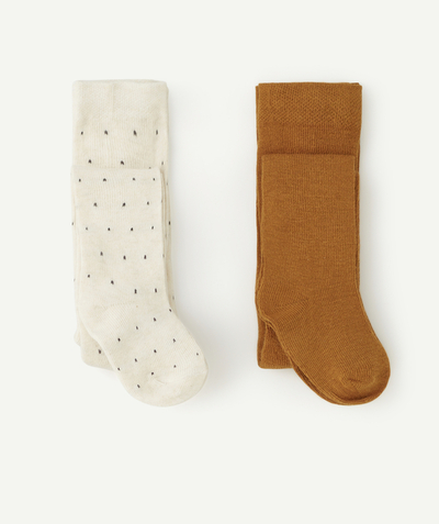 Socks - Tights Nouvelle Arbo   C - SET OF TWO PAIRS OF BABY GIRLS' MUSTARD AND CREAM DOTTED KNITTED TIGHTS