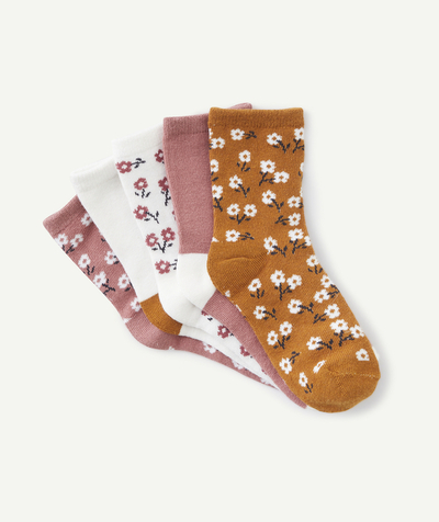 Accessories Nouvelle Arbo   C - SET OF FIVE PAIRS OF GIRLS' PLAIN AND FLORAL ANKLE SOCKS