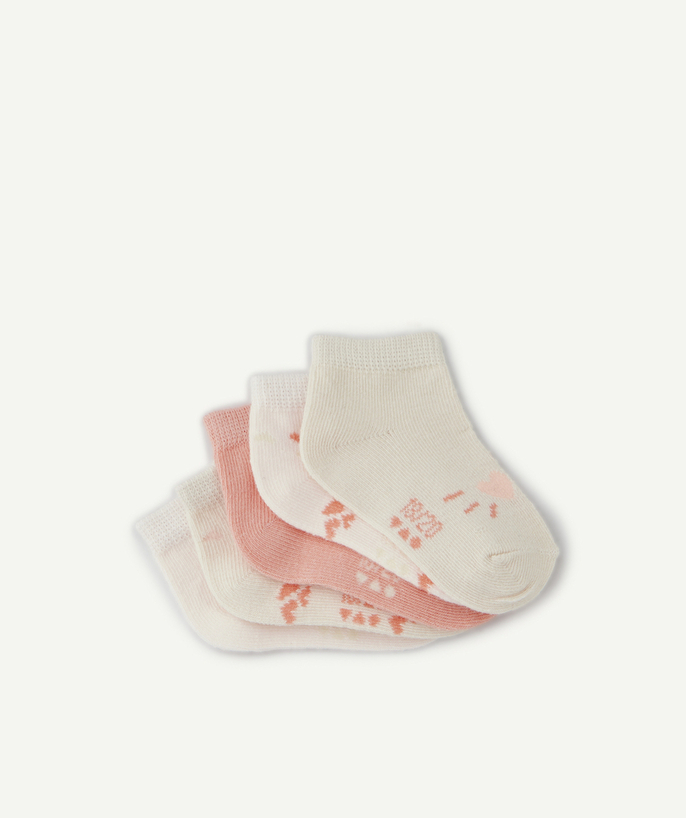 Socks - Tights Tao Categories - PACK OF FIVE PAIRS OF BABY GIRLS' PINK AND BEIGE SOCKS
