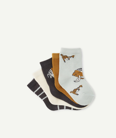 Baby boy Tao Categories - PACK OF FIVE PAIRS OF BABY BOYS' PLAIN AND STRIPED SOCKS WITH ANIMAL MOTIFS