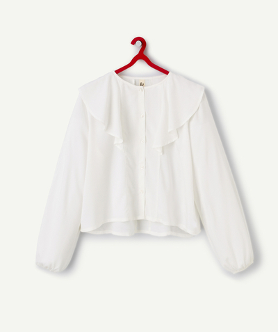 Back to school collection Nouvelle Arbo   C - GIRLS' WHITE ECO-FRIENDLY VISCOSE BLOUSE WITH RUFFLES