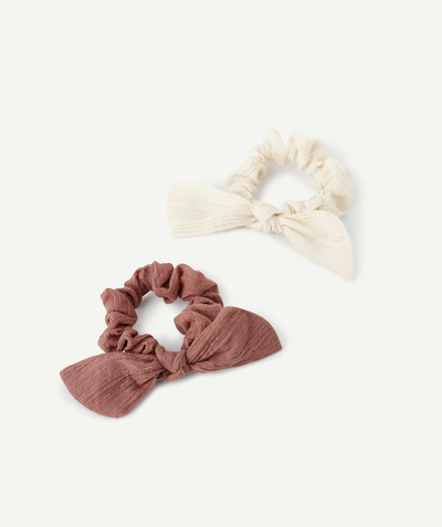 Accessories Nouvelle Arbo   C - SET OF TWO GIRLS' OLD ROSE AND CREAM HAIR SCRUNCHIES WITH BOWS