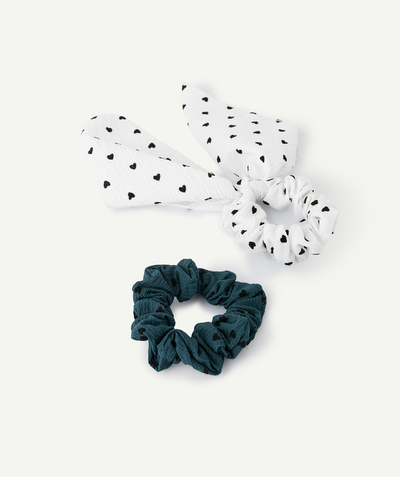Accessories Nouvelle Arbo   C - SET OF TWO GIRLS' TEAL HAIR SCRUNCHIES PRINTED WITH HEARTS