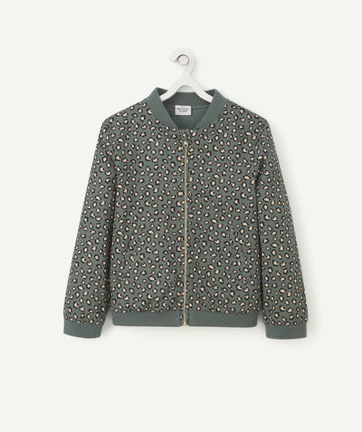 Outlet Nouvelle Arbo   C - GIRLS' GREEN COTTON BOMBER JACKET WITH LEOPARD PRINT